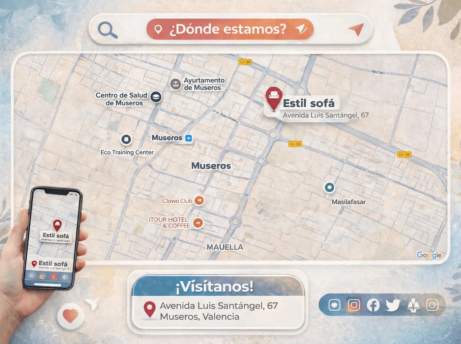 Mapa artístico de ubicación de Estil Sofá - Museros, Valencia